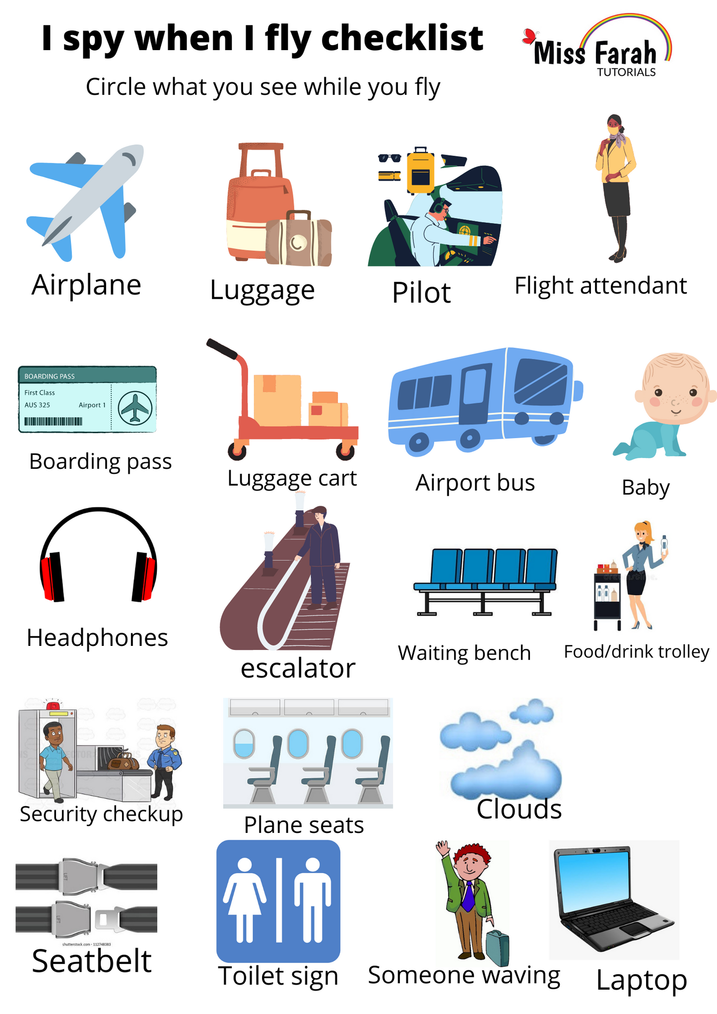 I spy when I fly checklist